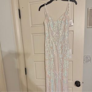 David's Bridal Sequin Dress in Iridescent Cream | Size 2 | NWT